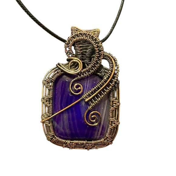Handcrafted Purple Wire-Wrapped Pendant Necklace - Picture 3 of 3